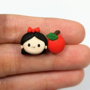 Disney Tsum Tsum Snow White Apple Princess Earrings Polymer Clay